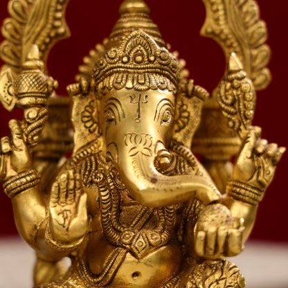 9.25" Super FineBrass Goddess Laxmi & Lord Ganesh Idols Seated On Throne