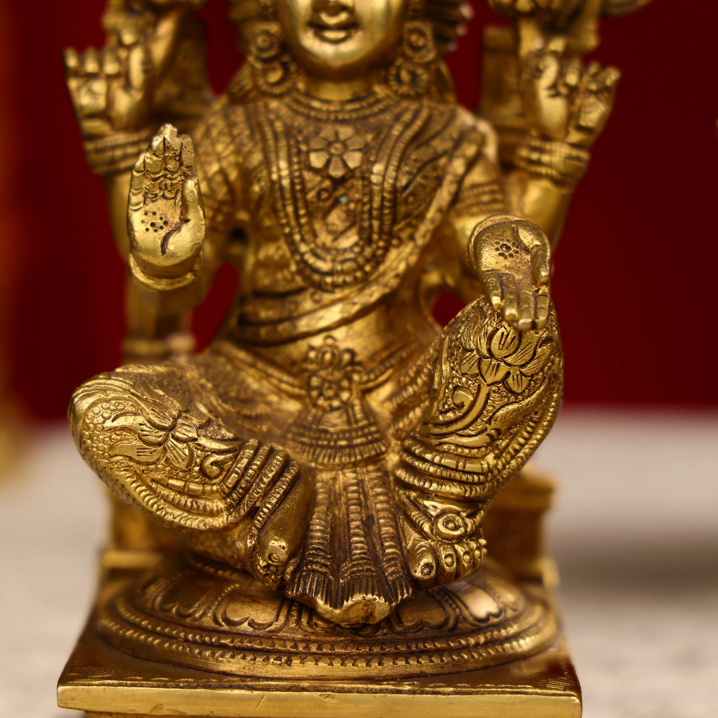 9.25" Super FineBrass Goddess Laxmi & Lord Ganesh Idols Seated On Throne