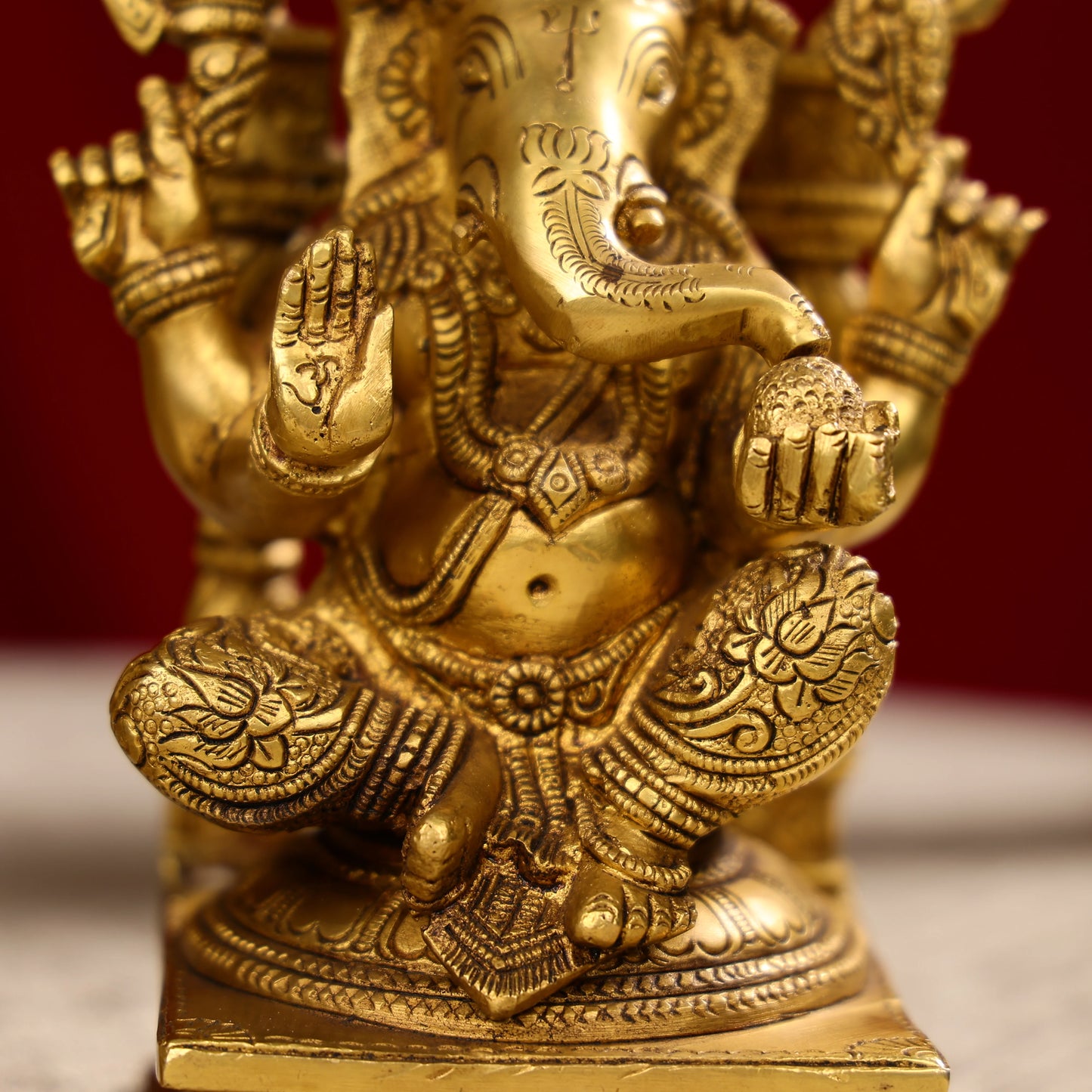 9.25" Super FineBrass Goddess Laxmi & Lord Ganesh Idols Seated On Throne