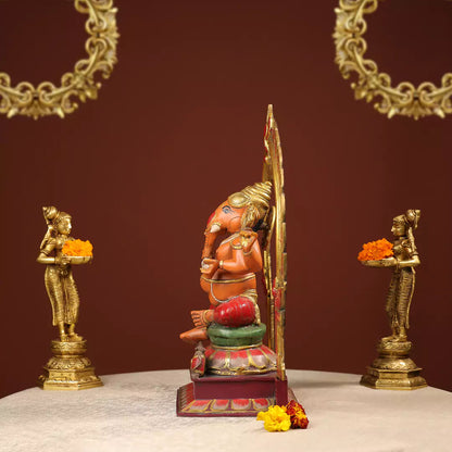 Coloured Brass Idol Of Lord Ganesh On Lotus