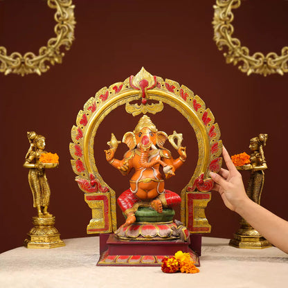 Coloured Brass Idol Of Lord Ganesh On Lotus