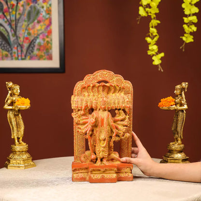 Gold and Orange coloured Brass  Lord Vishnu Idol