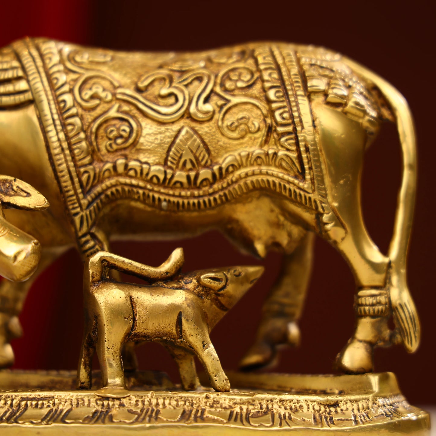 Brass Cow And Calf With Inlay Work