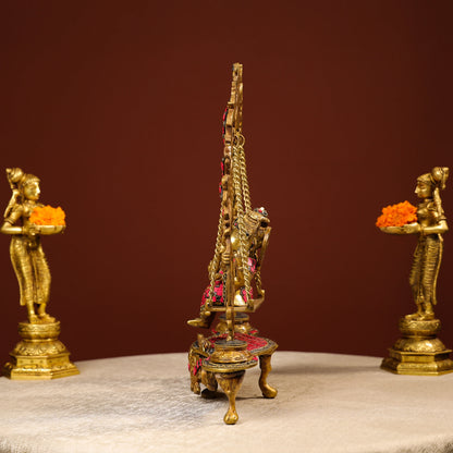 Brass Ganesh On Swing With Colourful Stonework