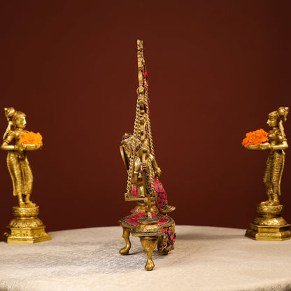 Brass Ganesh On Swing With Colourful Stonework