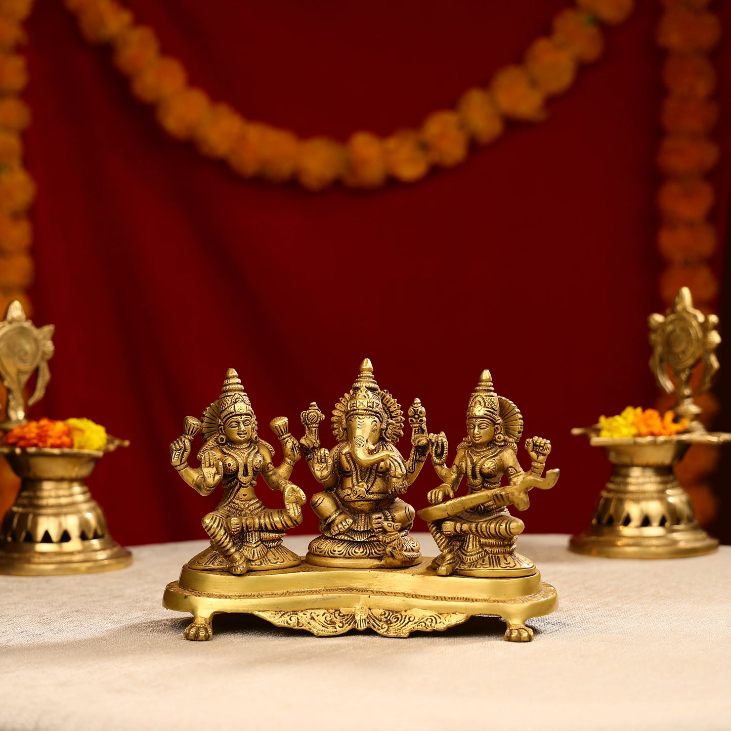 Brass Laxmi, Ganesha & Saraswati Idols Joint Set