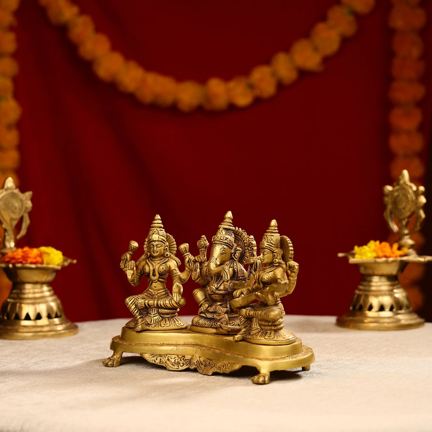 Brass Laxmi, Ganesha & Saraswati Idols Joint Set