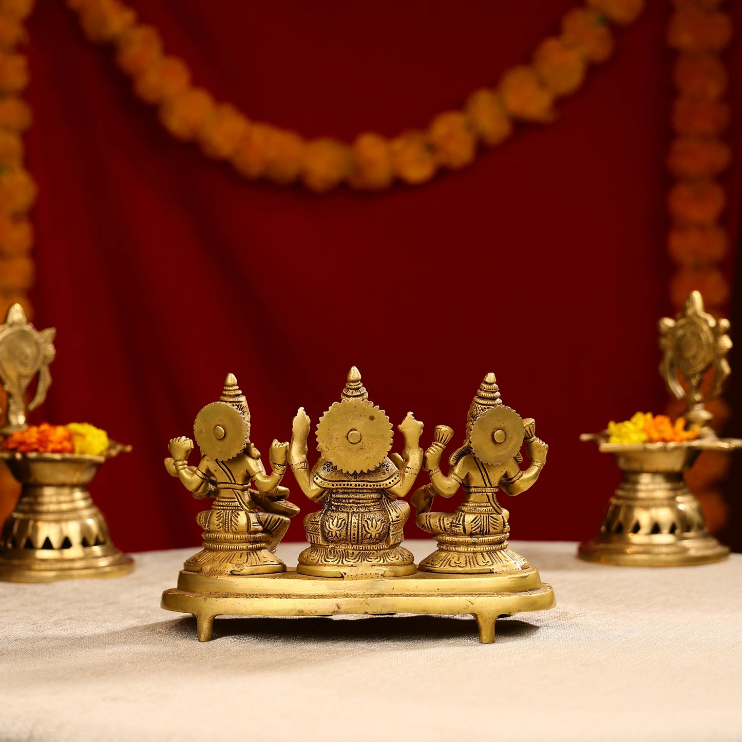 Brass Laxmi, Ganesha & Saraswati Idols Joint Set