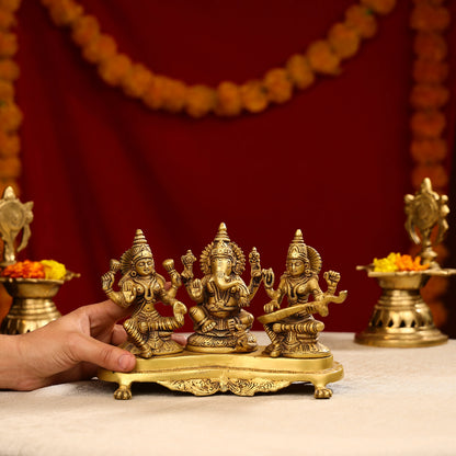 Brass Laxmi, Ganesha & Saraswati Idols Joint Set