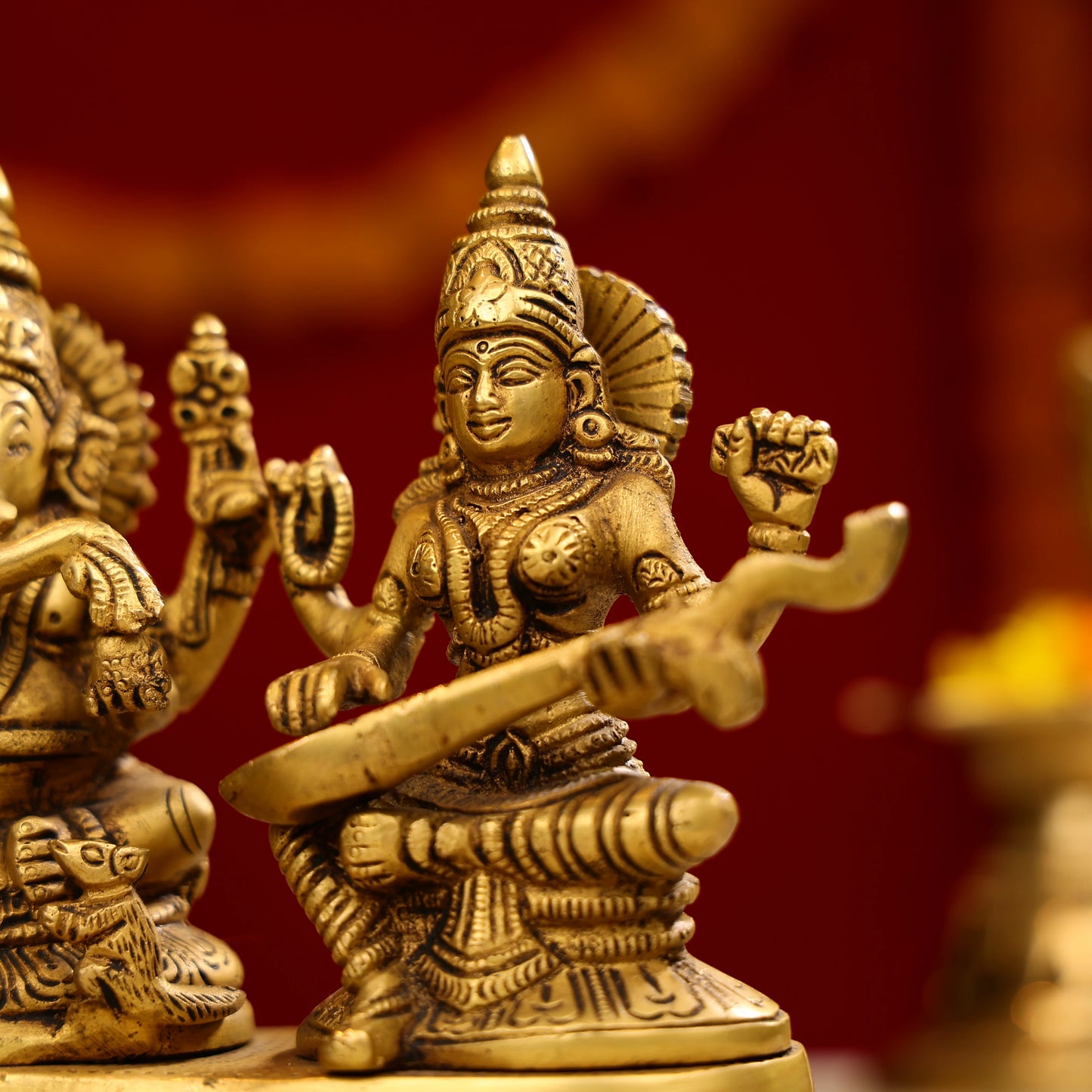 Brass Laxmi, Ganesha & Saraswati Idols Joint Set