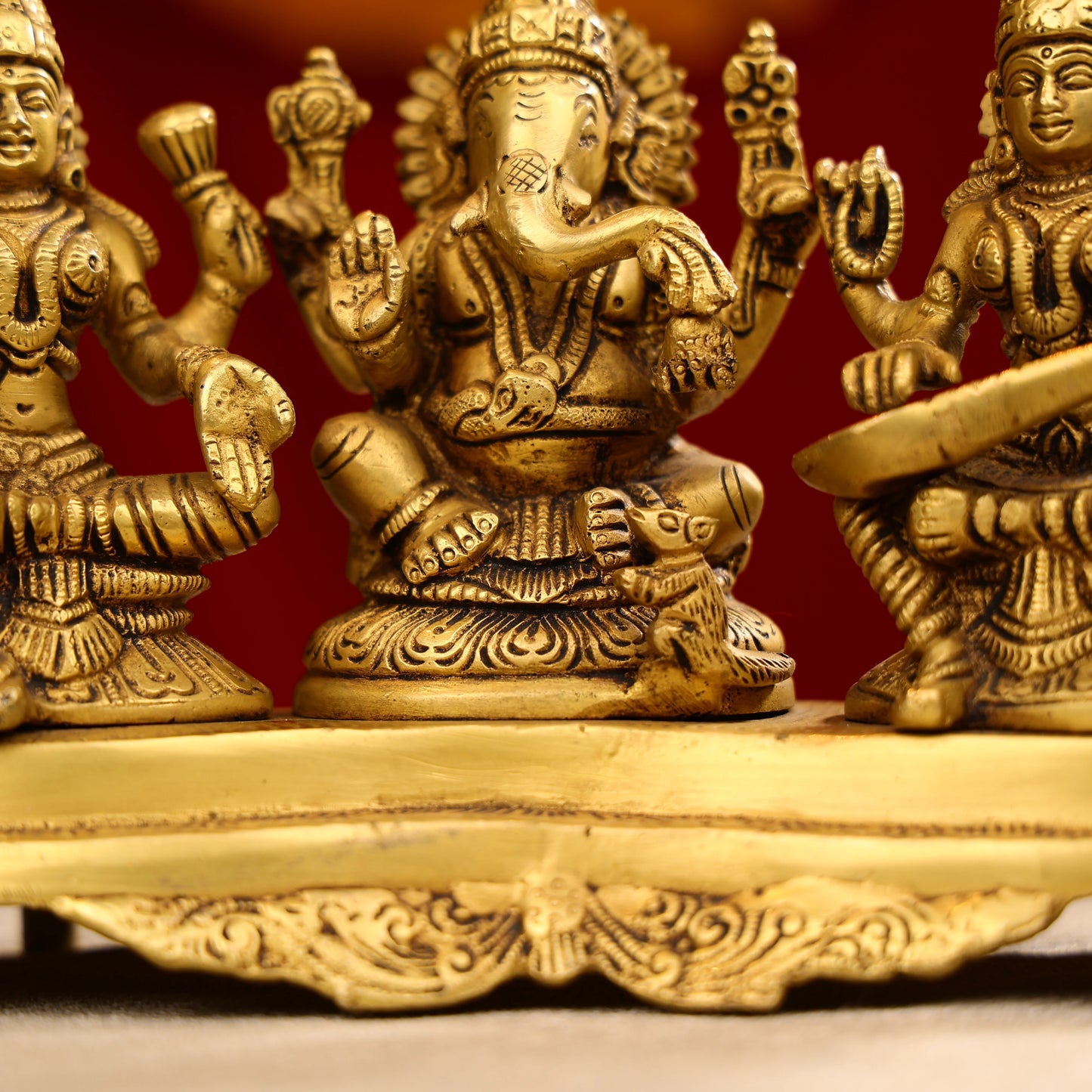 Brass Laxmi, Ganesha & Saraswati Idols Joint Set