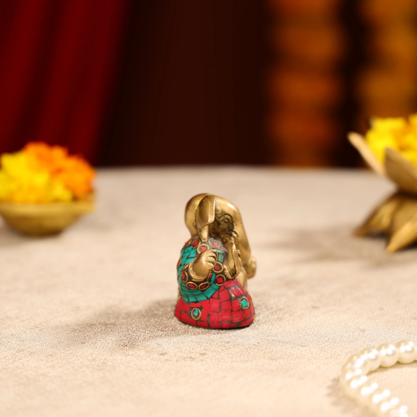 Brass Lord Ganesha Idol With Colourful Traditional Attire