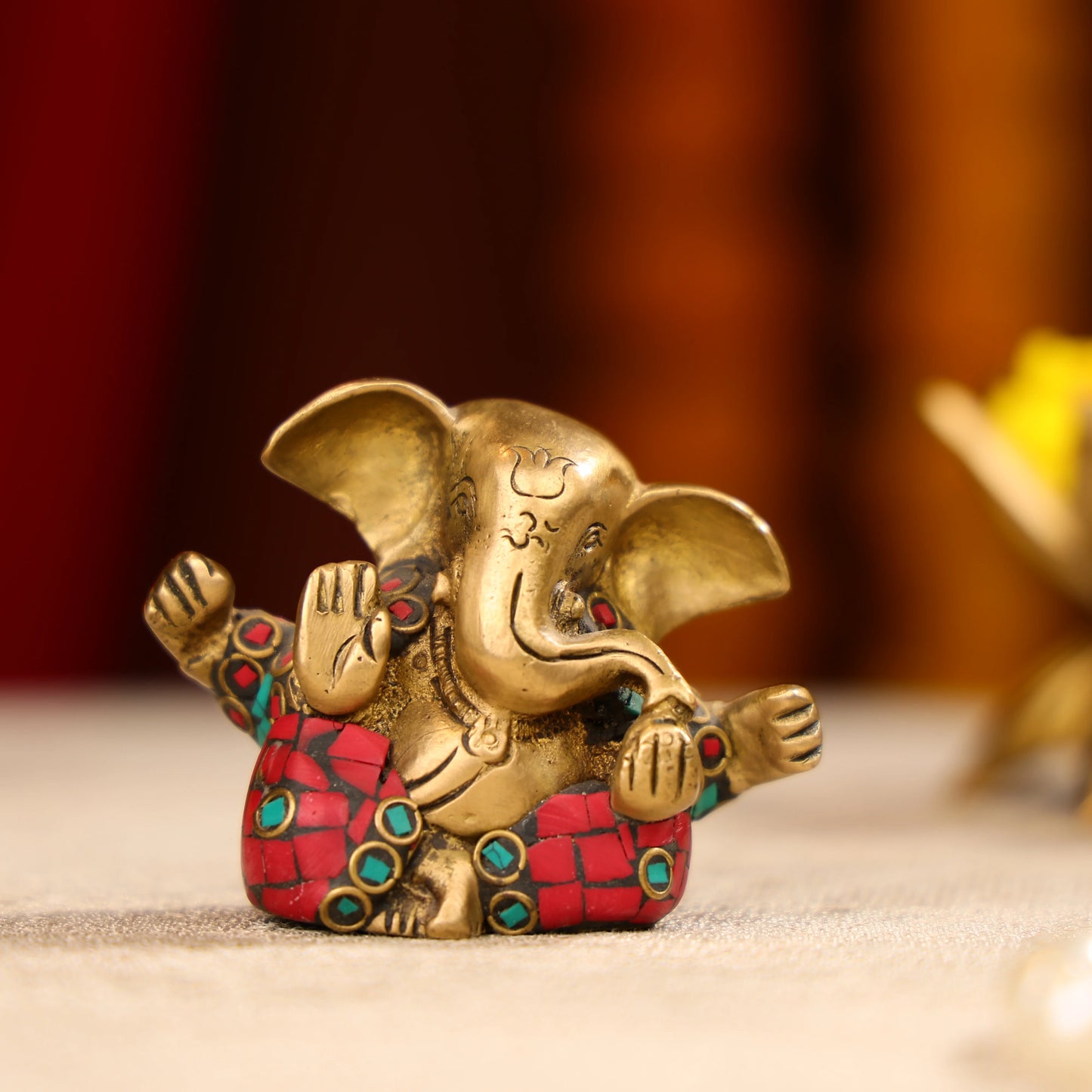 Brass Lord Ganesha Idol With Colourful Traditional Attire