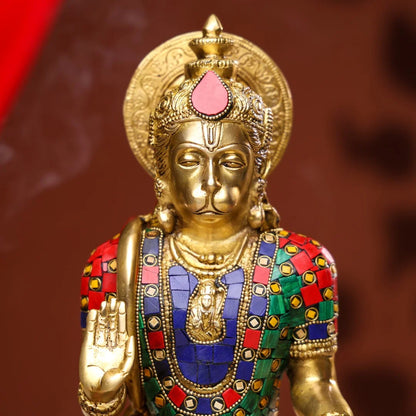 Brass Lord Hanuman Idol with Stone Work2