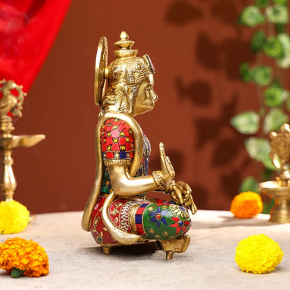 Brass Lord Hanuman Idol with Stone Work3