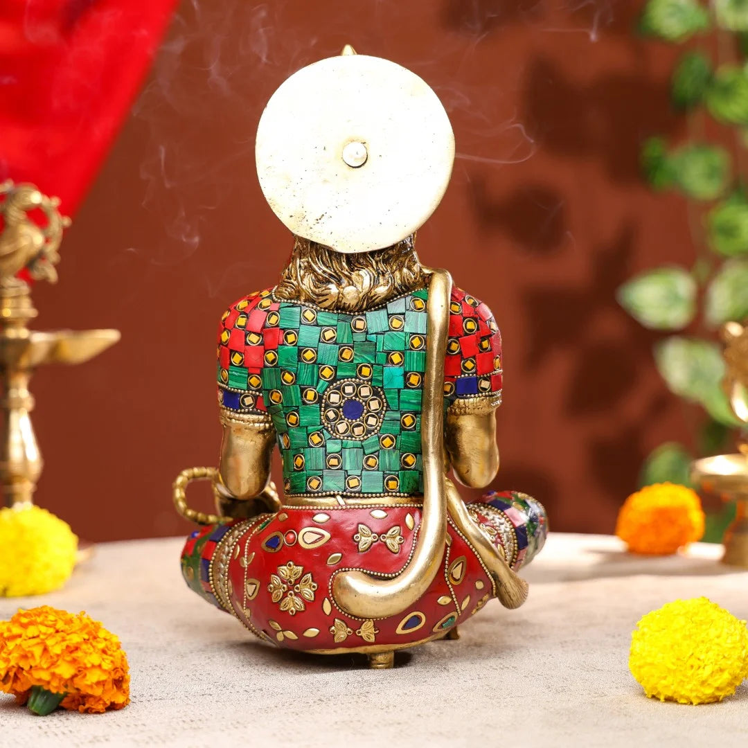 Brass Lord Hanuman Idol with Stone Work4