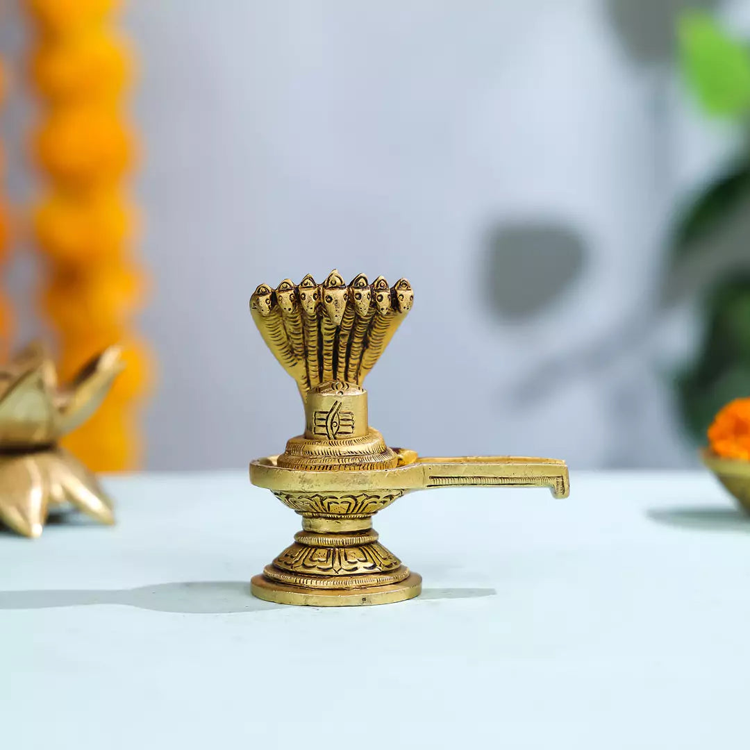 Brass Lord Shivalinga with Sheshnaag 1