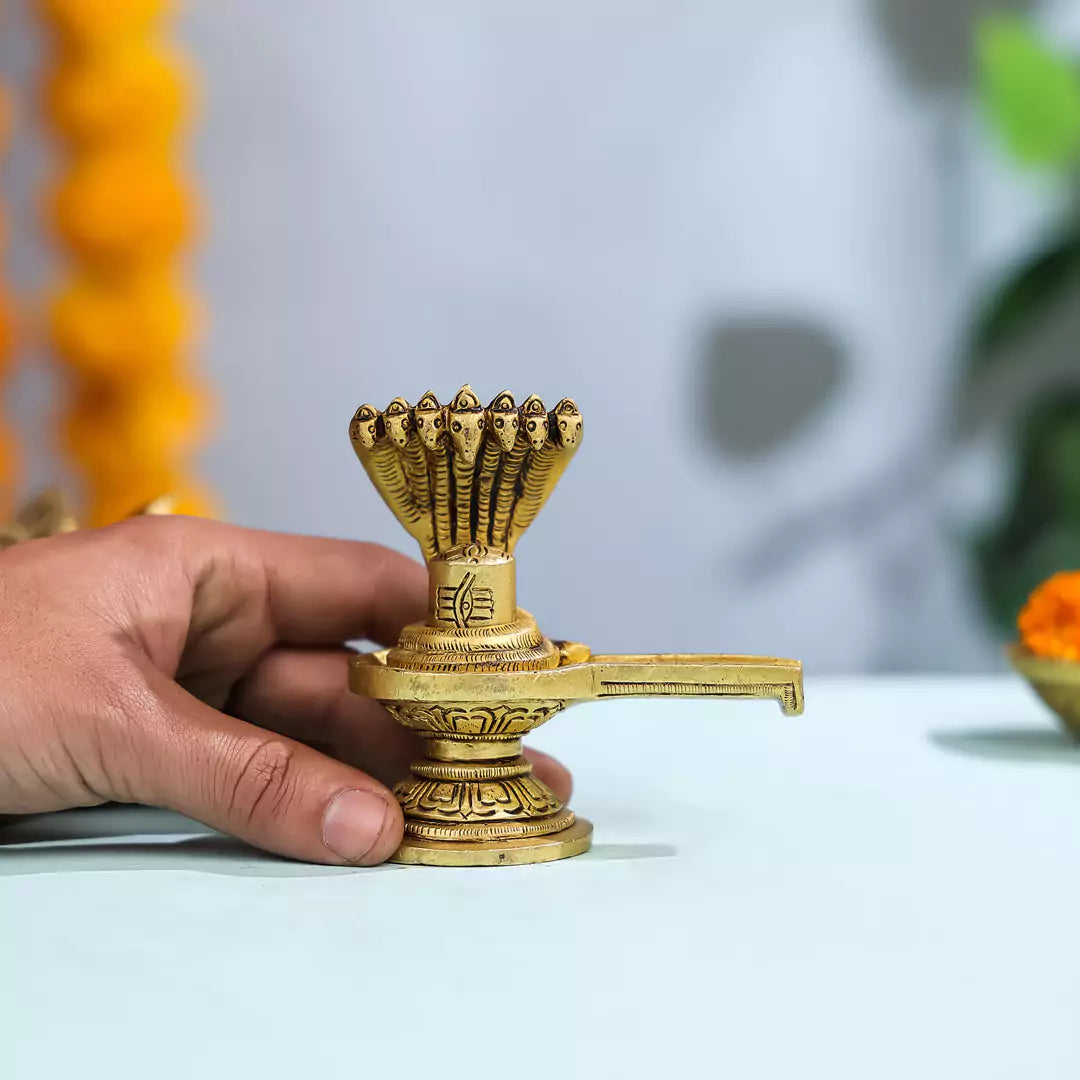 Brass Lord Shivalinga with Sheshnaag 4