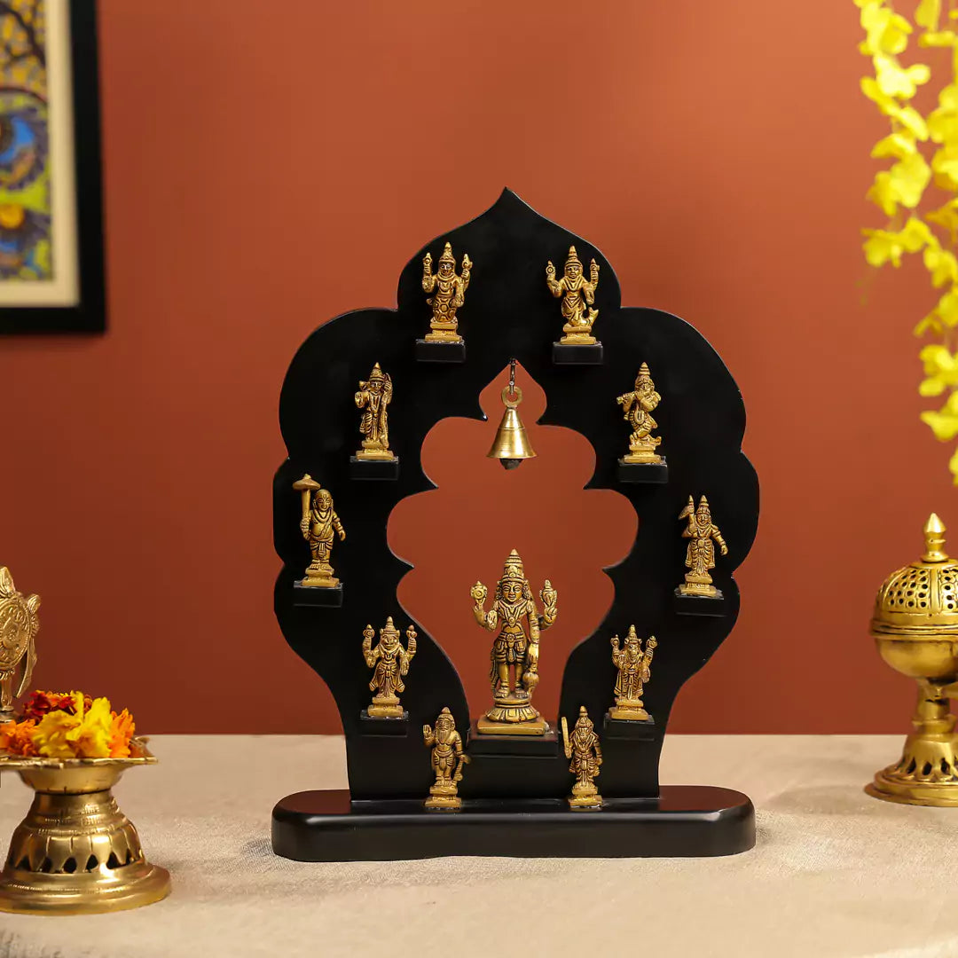 Brass_Mini_Idols_Of_Vishnu_Dashavatara_With_A_Black_Frame_1