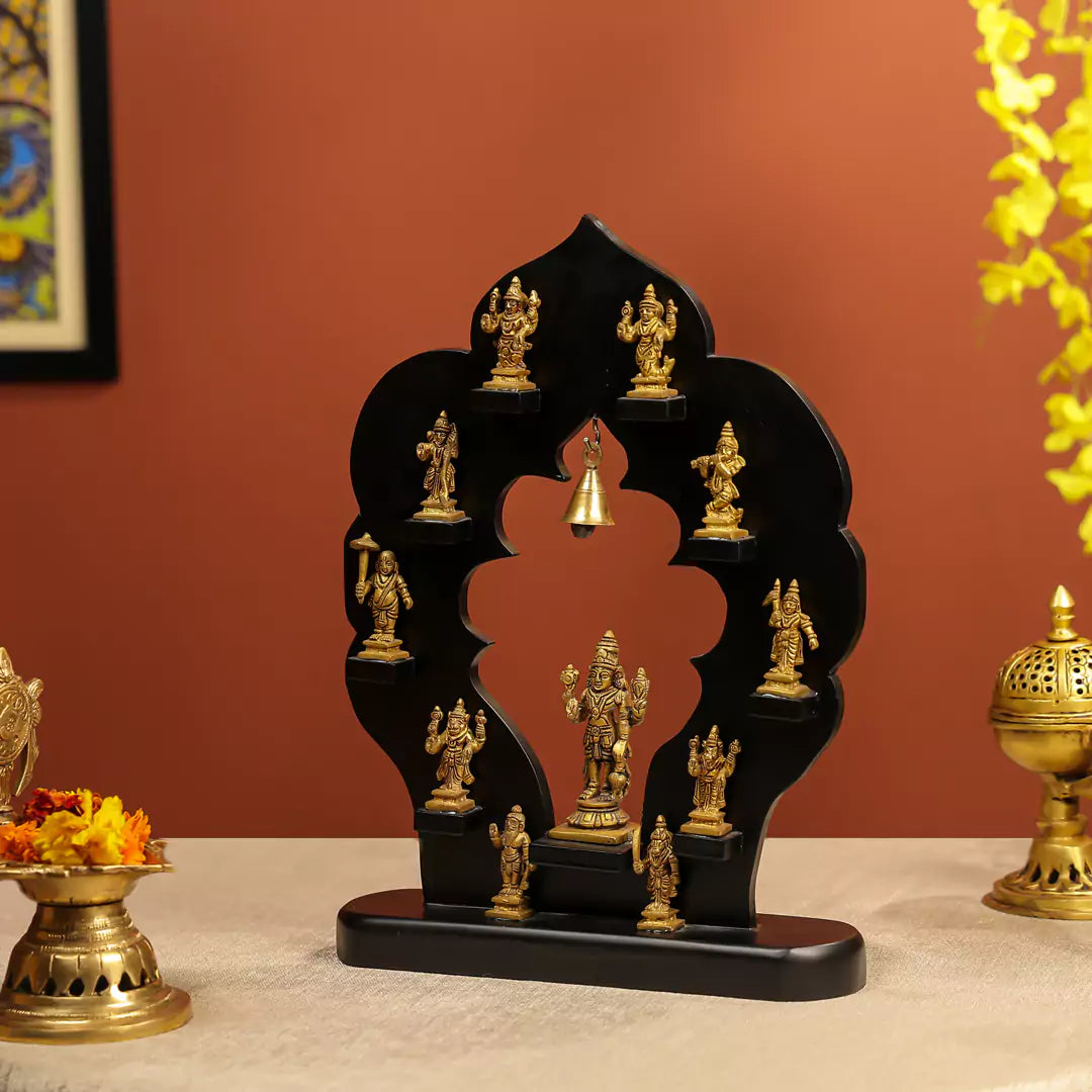 Brass_Mini_Idols_Of_Vishnu_Dashavatara_With_A_Black_Frame_2