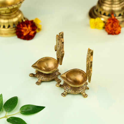 Brass Shankh & Chakra Diya Set 2