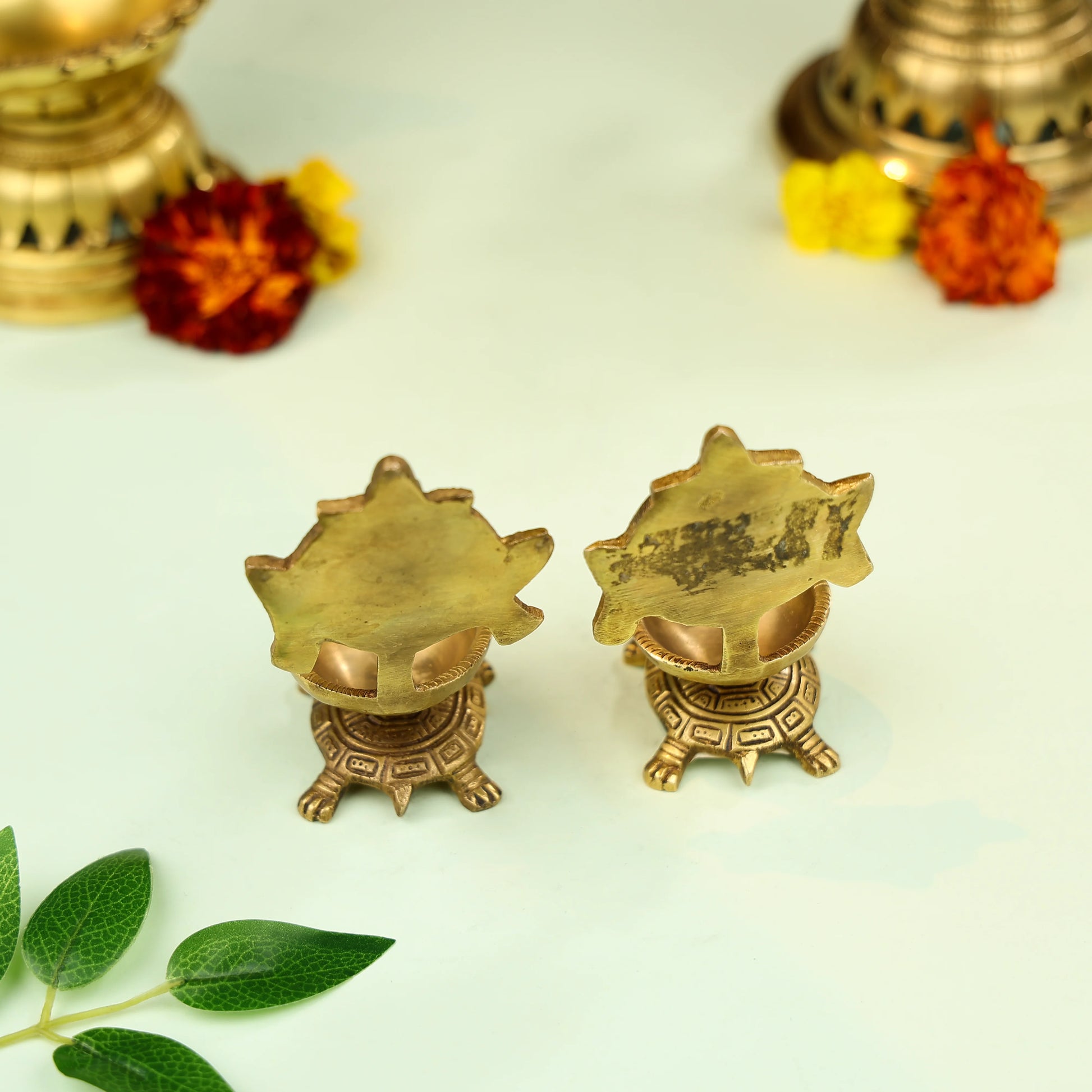 Brass Shankh & Chakra Diya Set 3