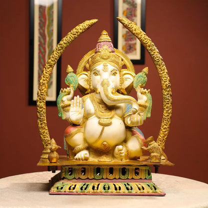 Coloured Brass Idol Of Four-Handed Ganpati
