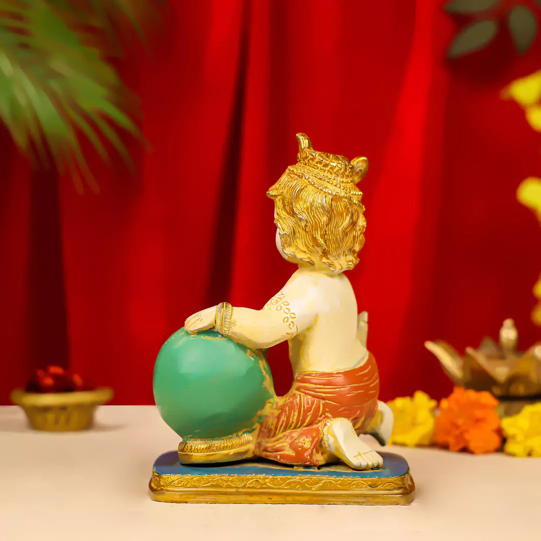 Coloured Brass Lord Krishna Makhan Chor Idol 7.5_2