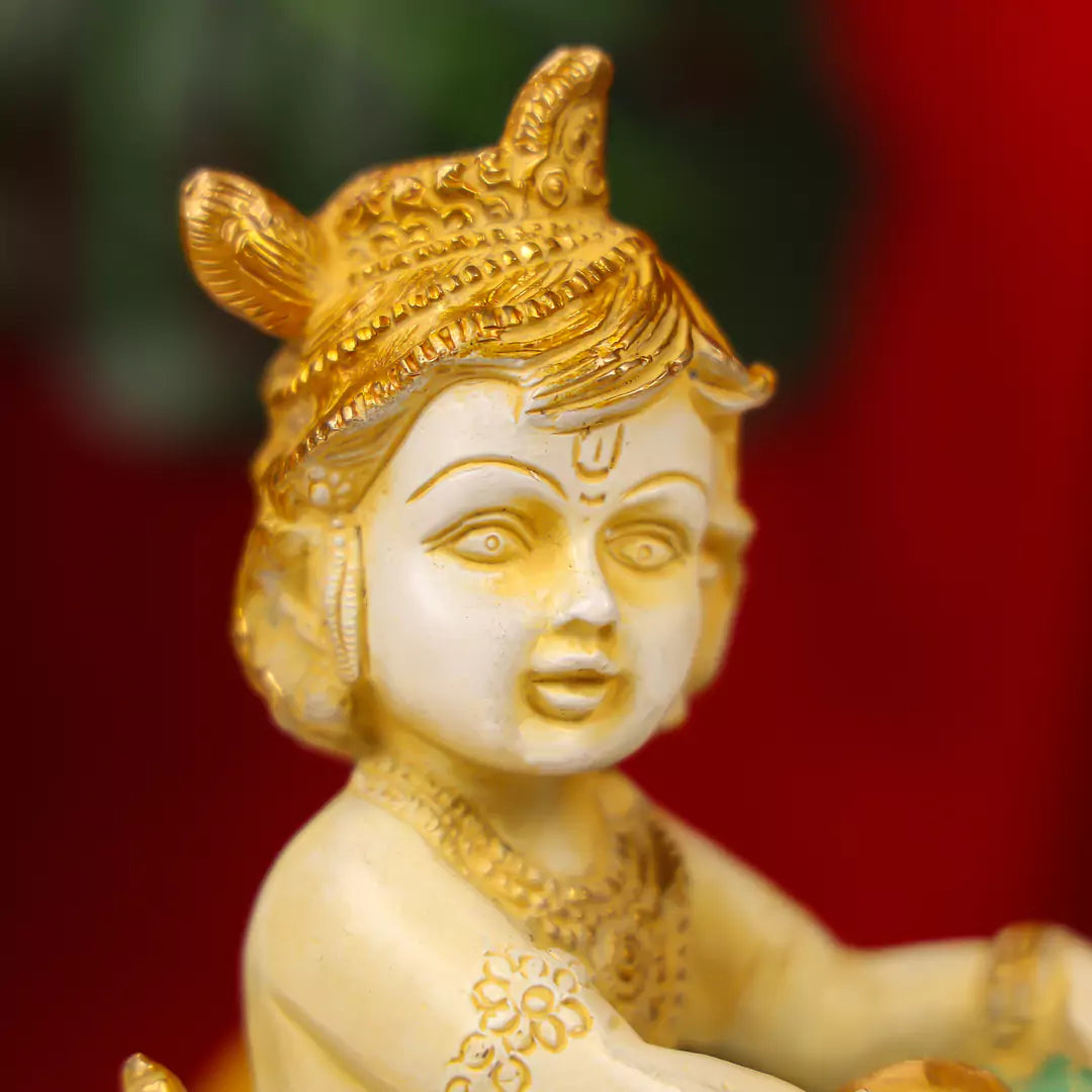 Coloured Brass Lord Krishna Makhan Chor Idol 7.5_4