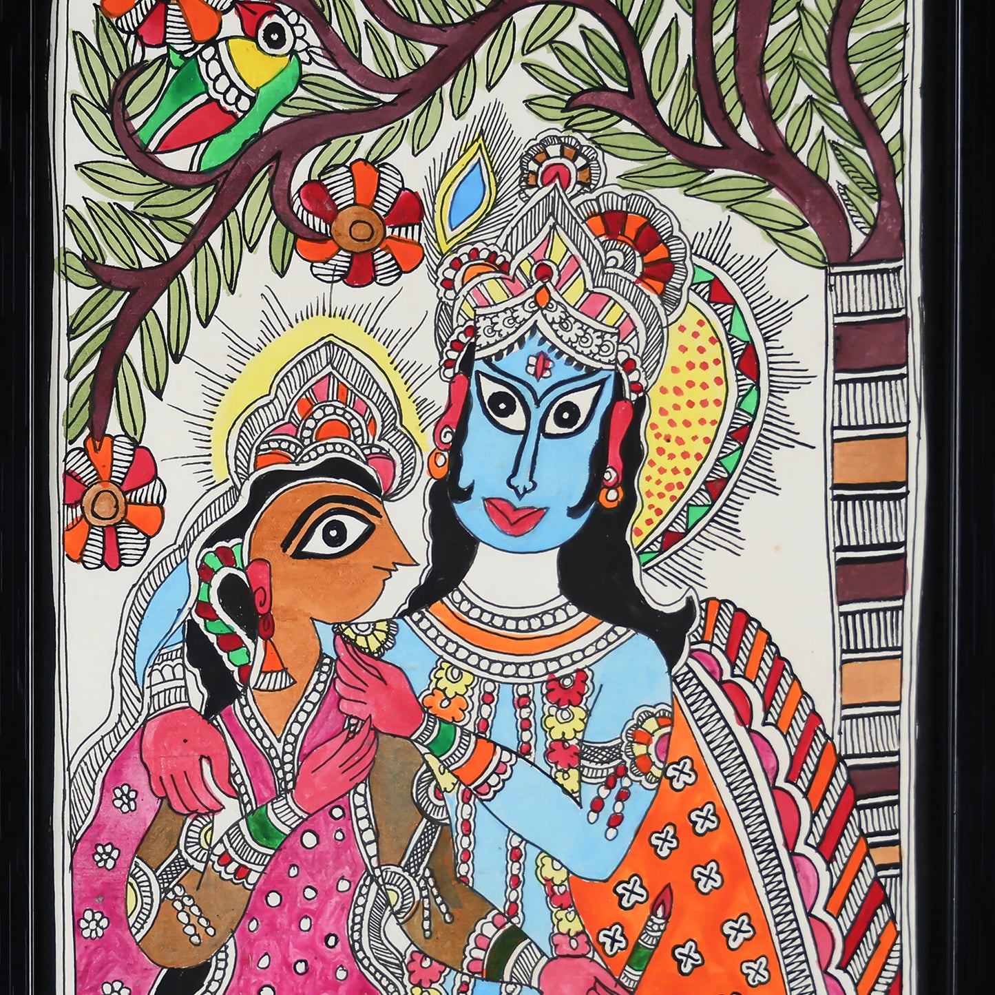 Colourful Radha Krishna Hand-Painted Wall Art With Nature