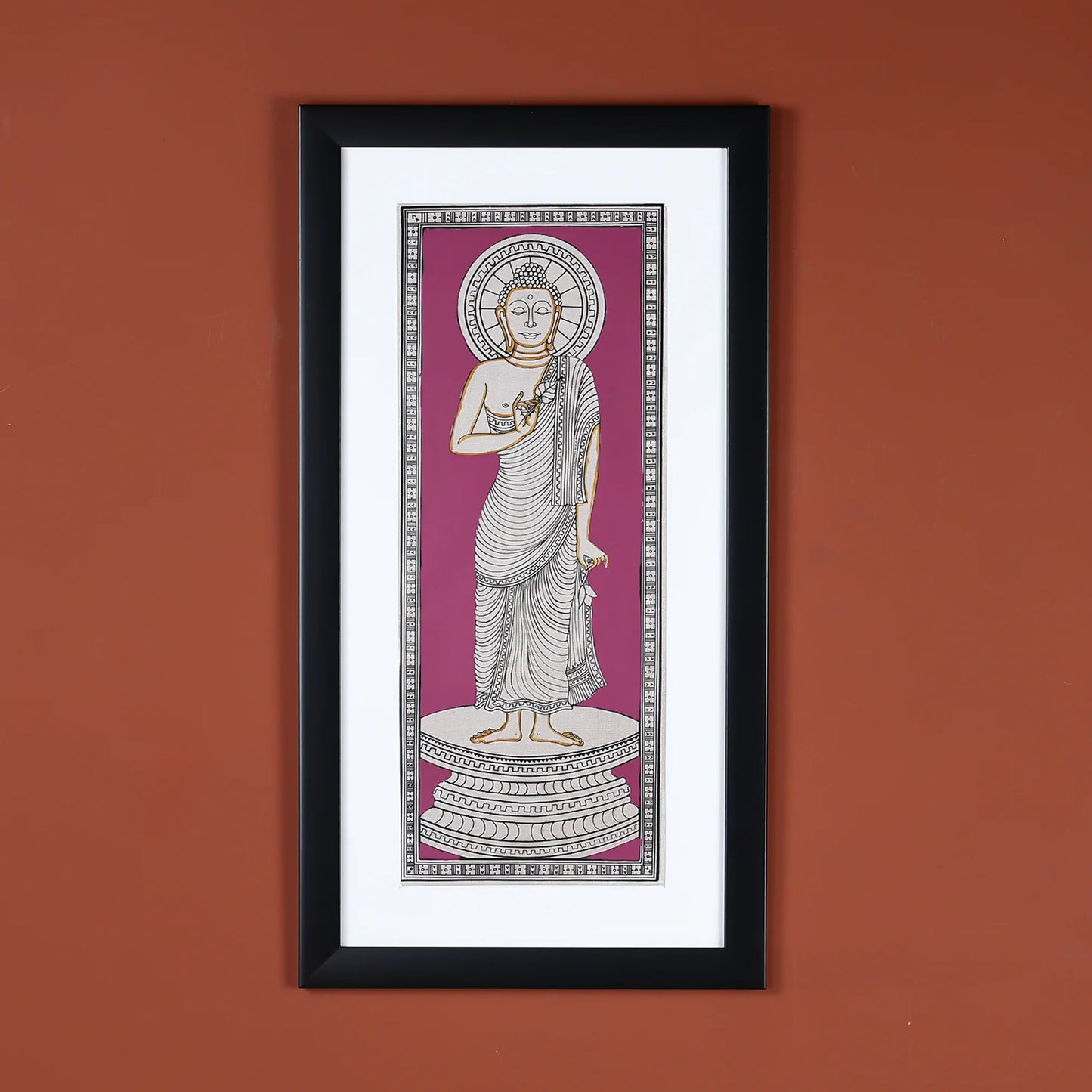 Elegant Buddha Hand-Painted Wall Art on Vibrant Background