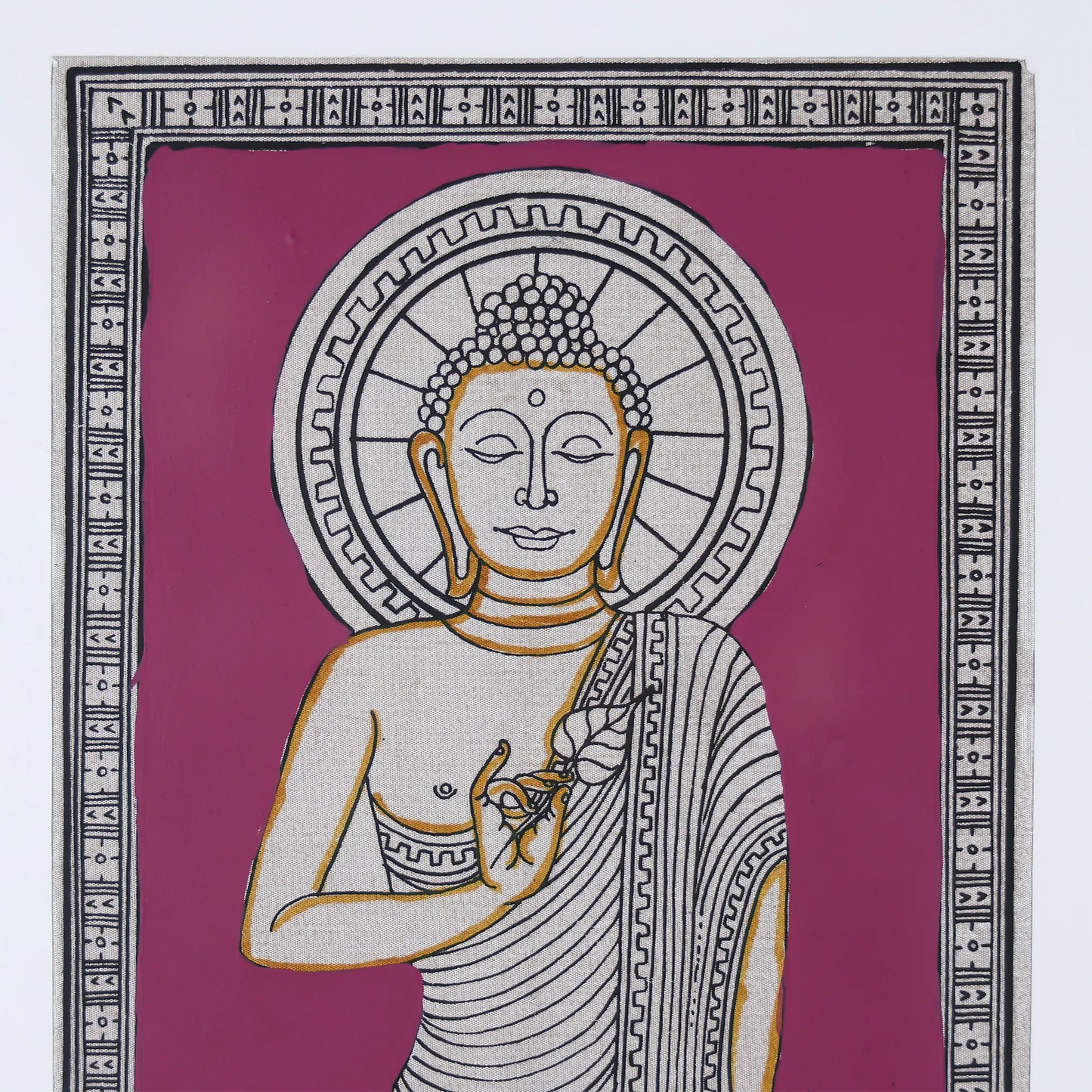 Elegant Buddha Hand-Painted Wall Art on Vibrant Background