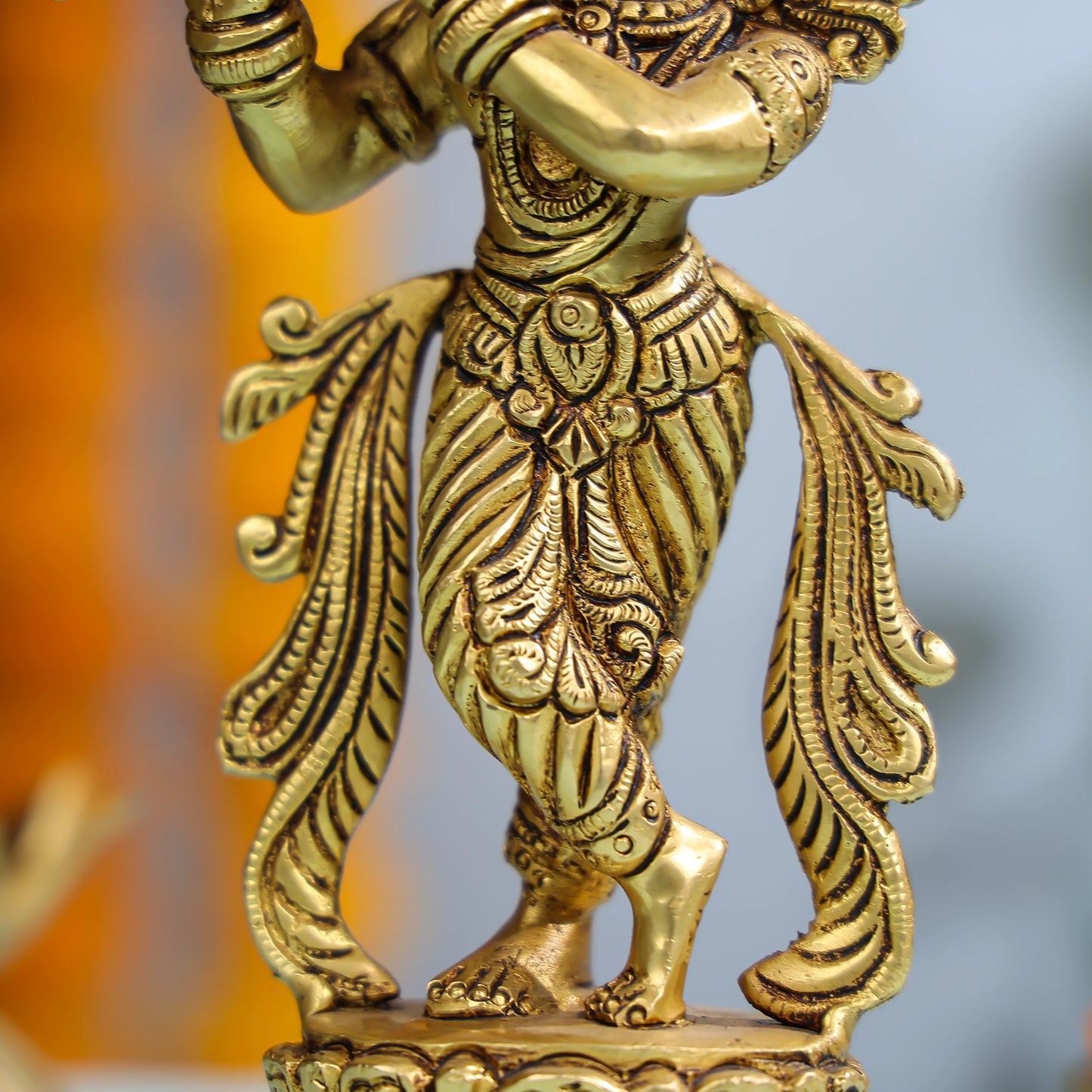 Exquisite Brass Krishna Statue With Flute For Home And Temple Decor