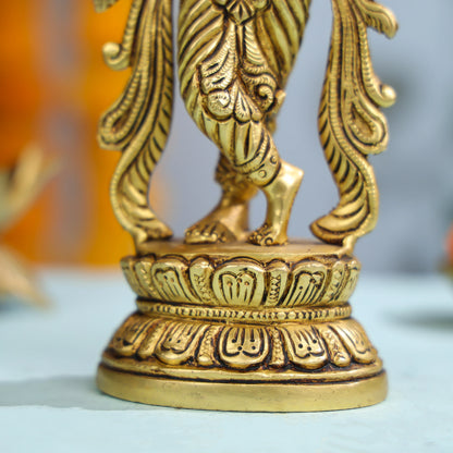 Exquisite Brass Krishna Statue With Flute For Home And Temple Decor