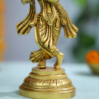 Graceful Brass Krishna Statue Playing Flute For Spiritual And Home Decor