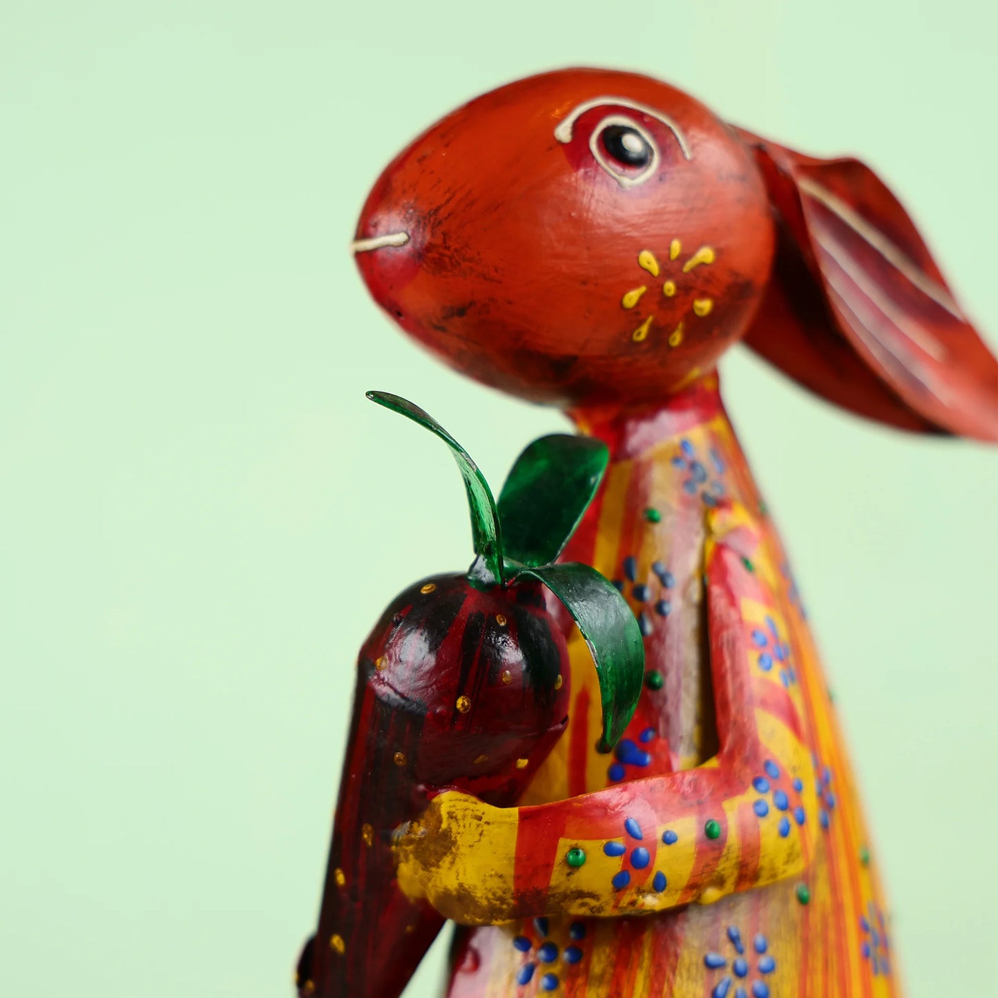 Hand-Painted Metal Rabbit Figurine Holding A Carrot