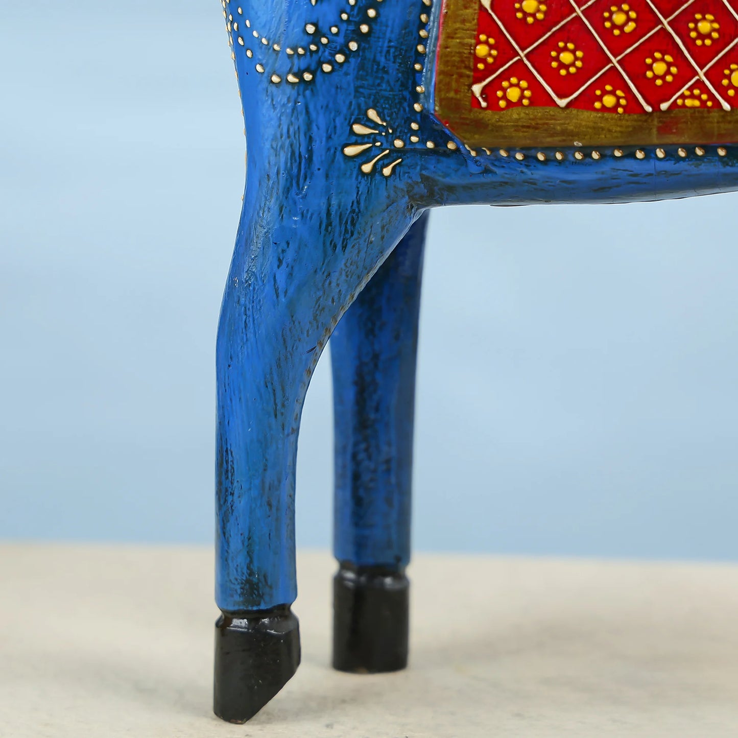 Handcrafted Blue Wooden Horse With Traditional Artwork