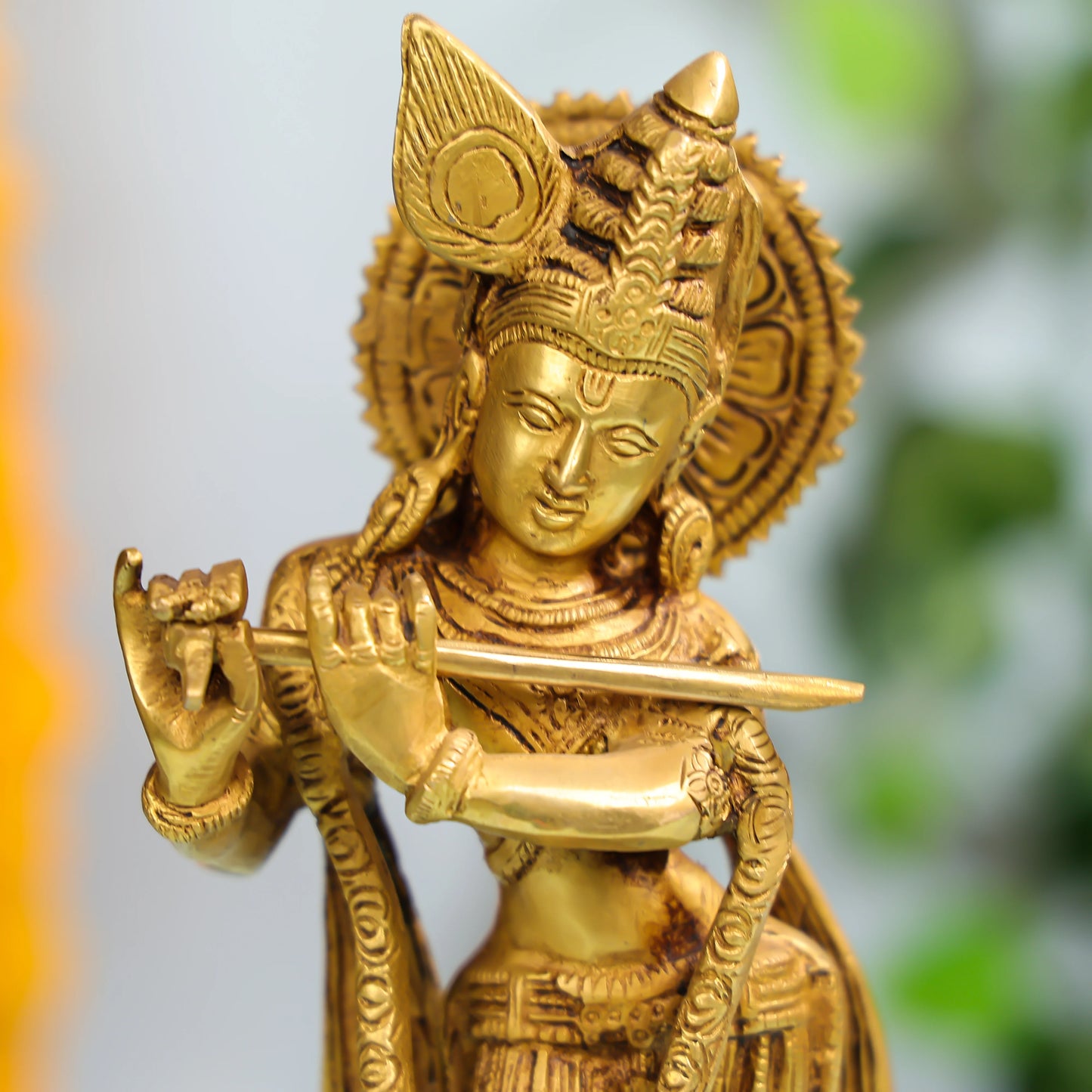 Handcrafted Brass Krishna Idol With Flute For Home And Office Decor