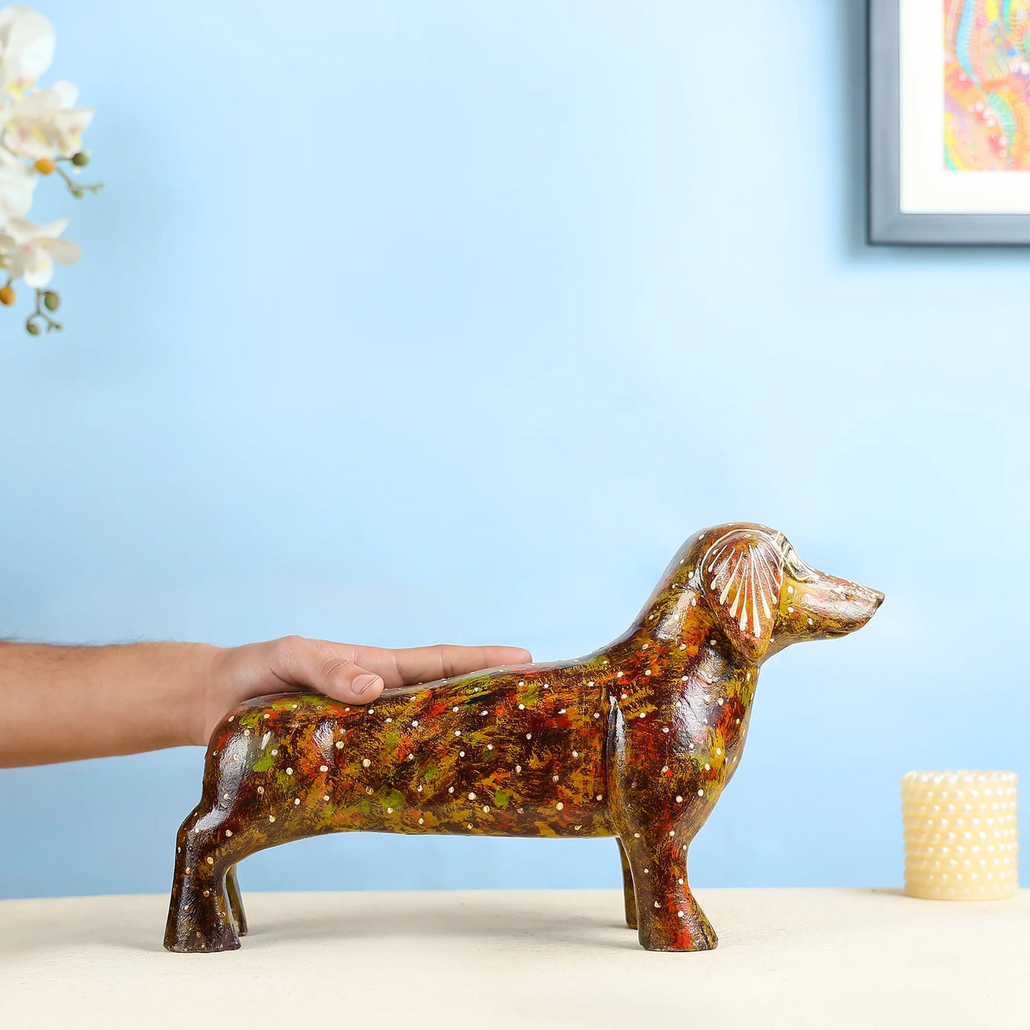 Handcrafted Colourful Dachshund Dog Figurine for Home Decor