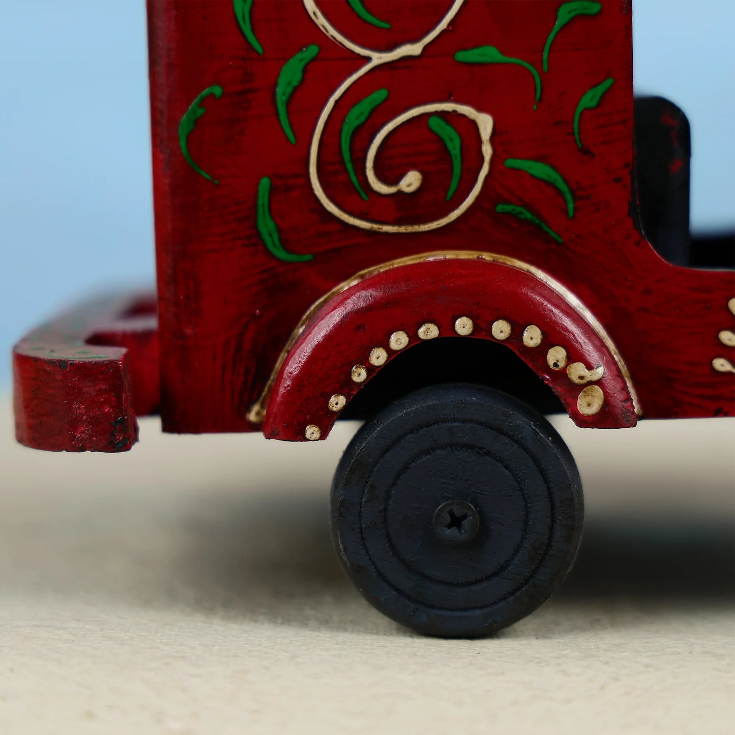 Handcrafted Wooden Auto Rickshaw Showpiece With Traditional Artwork