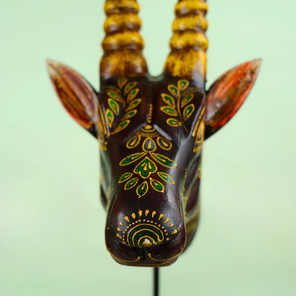 Handcrafted Wooden Blackbuck Head With Painted Base