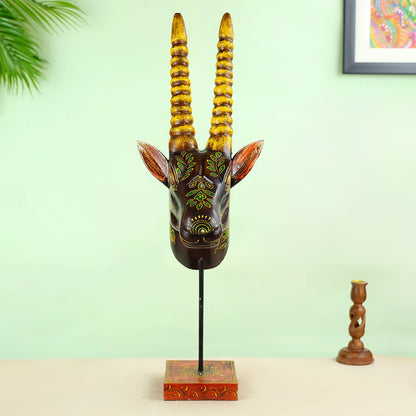 Handcrafted Wooden Blackbuck Head With Painted Base