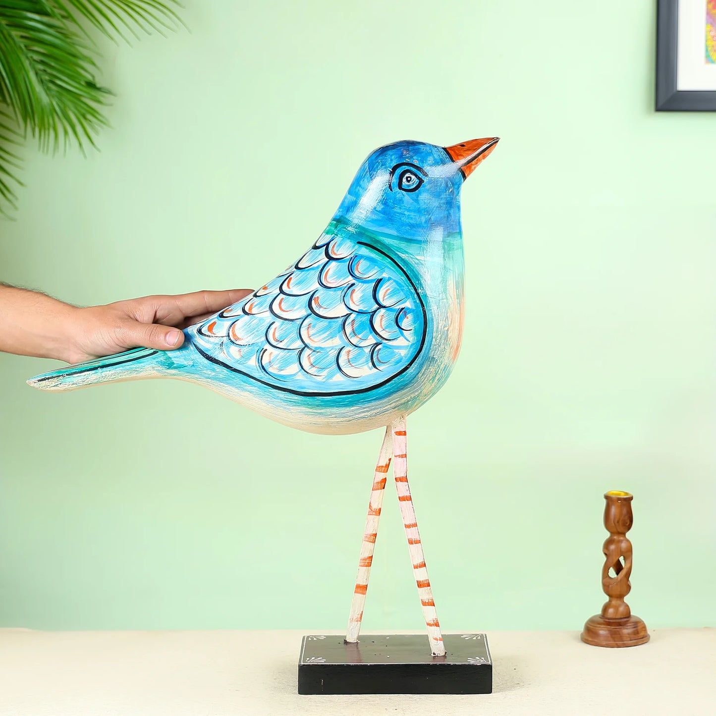 Handcrafted Wooden Bluebird Figurine With Artistic Detailing