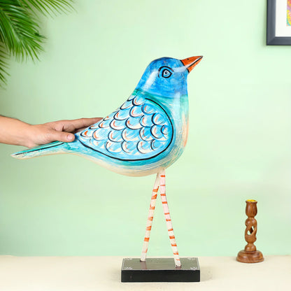 Handcrafted Wooden Bluebird Figurine With Artistic Detailing