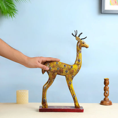 Handcrafted Wooden Deer With Intricate Art Design