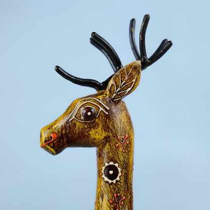 Handcrafted Wooden Deer With Intricate Art Design