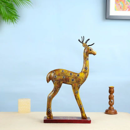 Handcrafted Wooden Deer With Intricate Art Design