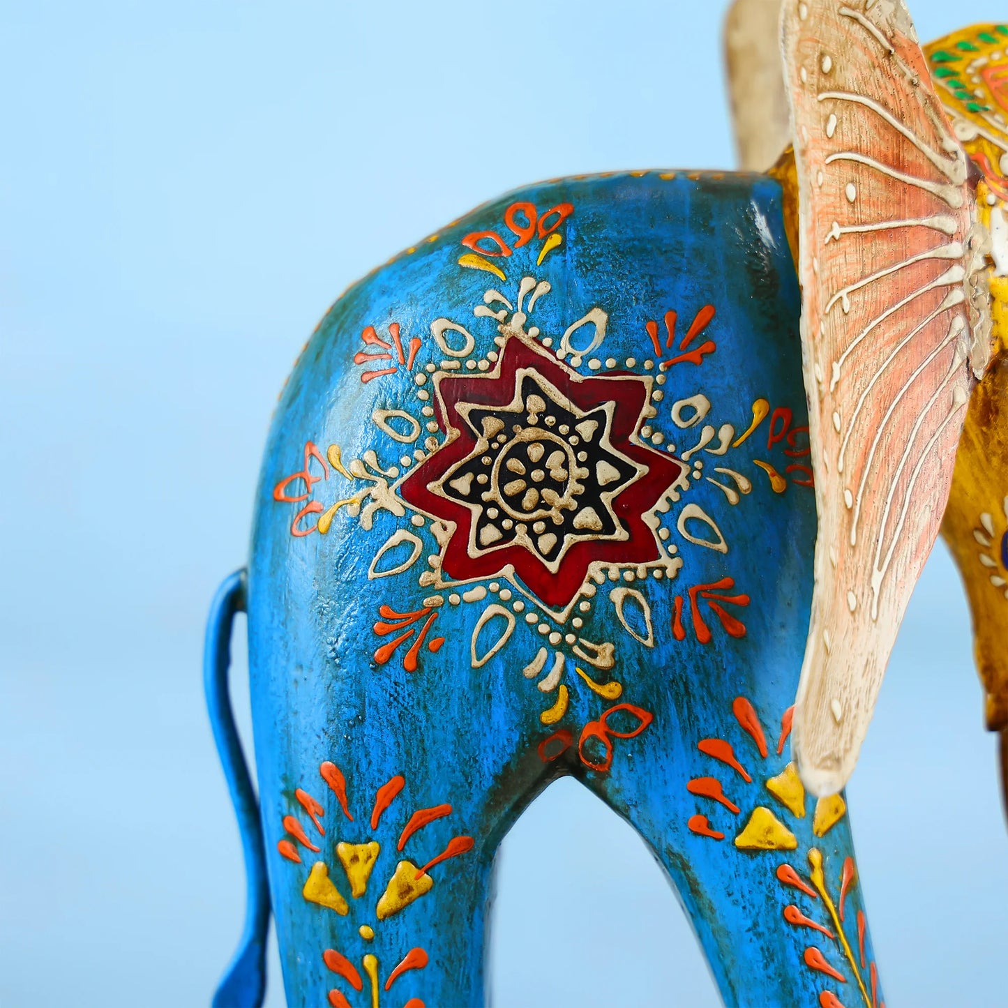 Handcrafted Wooden Elephant With Intricate Painted Detailing