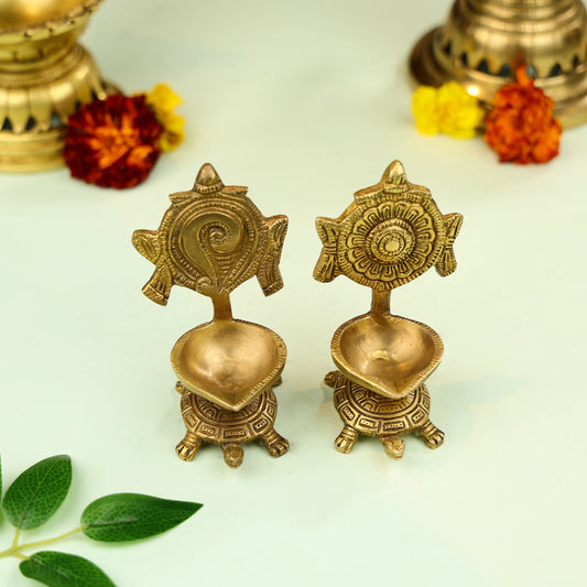 4" Brass Shankh & Chakra Diya Set