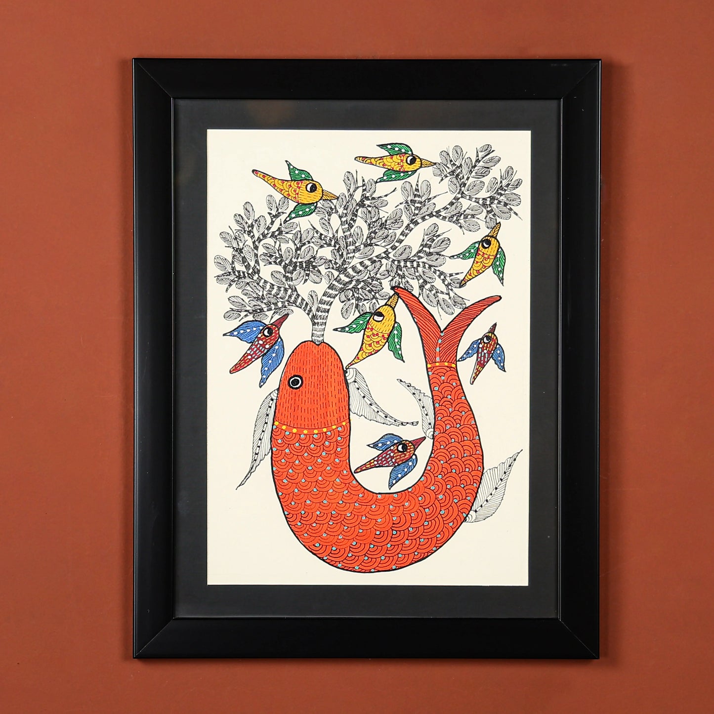 Beautiful Tribal Art Of A Fish And Birds